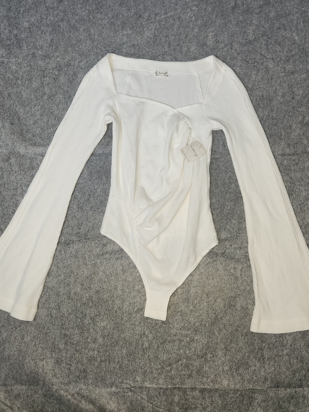 NWT Free People Intimately On A Cloud Bell Sleeve Bodysuit Women's M Beige Sexy